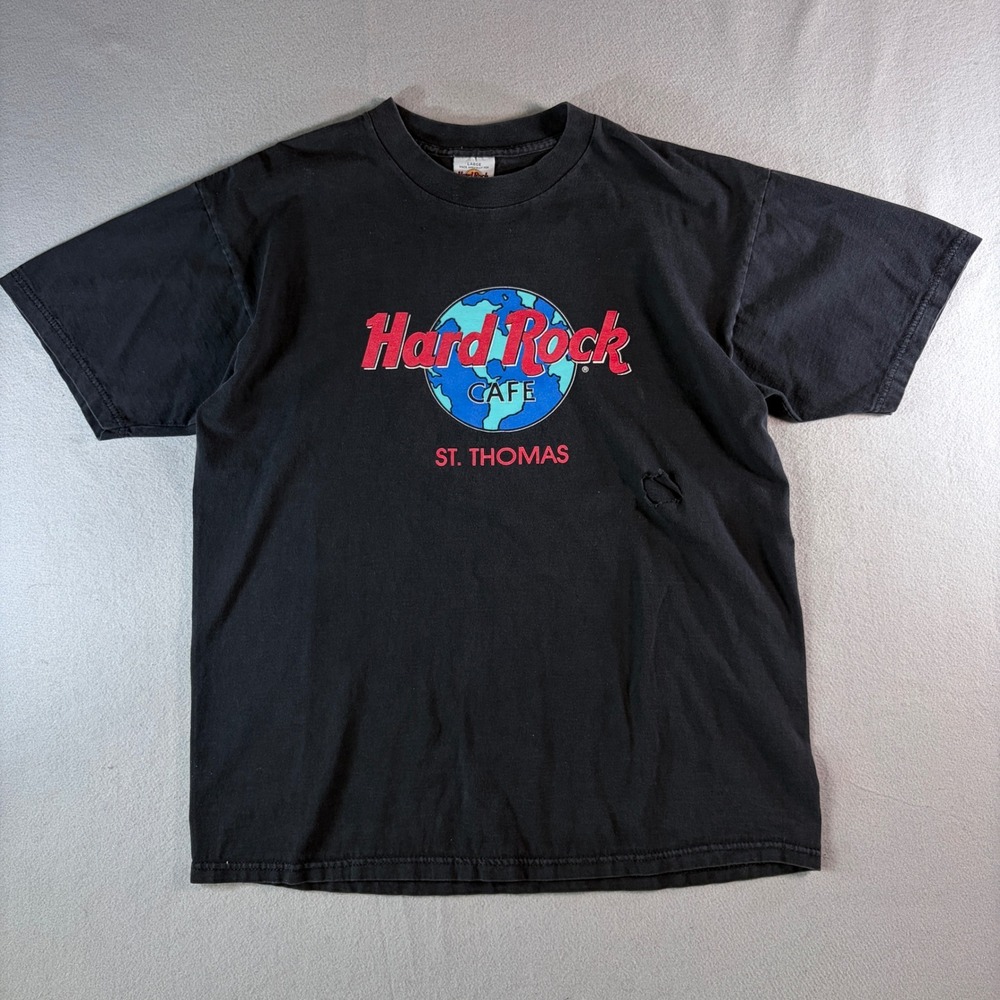 Hard Rock Cafe St Thomas Vintage T-Shirt Mens Large Black Made in USA Graphic